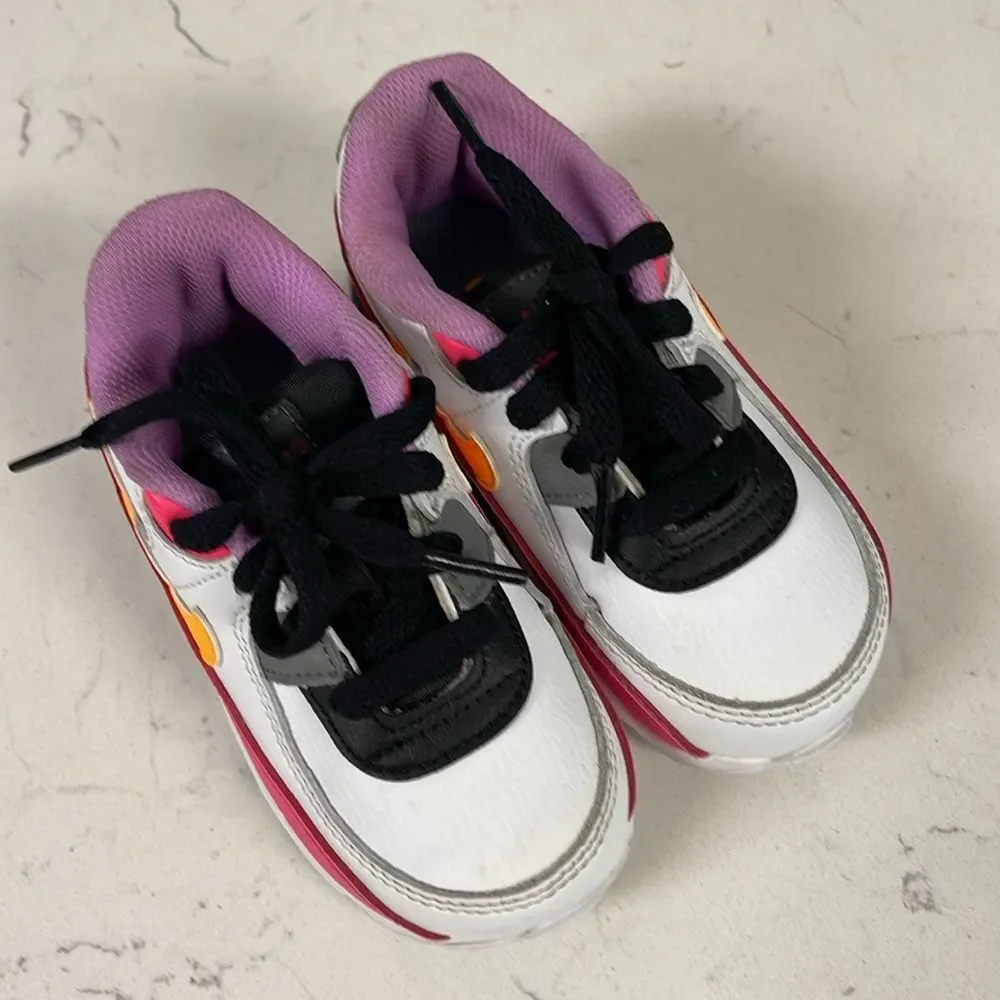 NIKE Air Max 90 Laser Orange Hyper Pink TD Toddler Size 7C White Gray DM8688-100